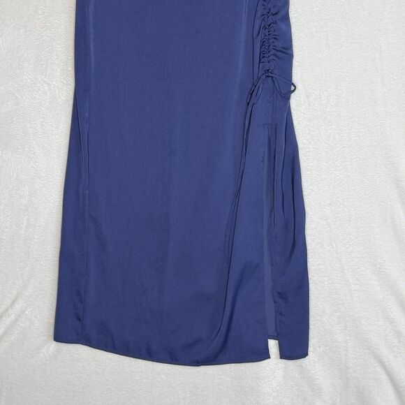 Banana Republic Shirred Waist Slit Midi Skirt Granite Blue Size 4 Slip Skirt - Picture 5 of 15